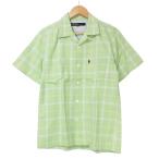 パラノイド PARANOID シャツ 半袖 オープンカラー チェック ワンポイント 刺繍 S 緑 グリーン IBO51 X メンズ