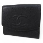 シャネル CHANEL キャビアスキン Wホック 2つ折り財布 ココマーク ブラック 黒系 レザー イタリア製 フランス製 レディース