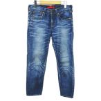  красный карта RED CARD укороченные брюки Denim брюки джинсы 22 синий серия голубой Zip fly авария ремонт обработка сделано в Японии женский 
