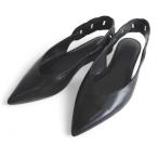 ショッピングイタリア エルメス HERMES レザー フラットパンプス 38 ブラック ジーナ スリングバック イタリア製 レディース