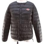 ダントン DANTON EF-593 ダウン ジャケット 34 緑系 ダークグリーン ノーカラー スナップボタン ロゴ 刺繍 ワッペン 裏地 レディース