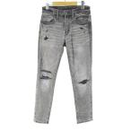 ショッピングアメリカンイーグル アメリカンイーグル AMERICAN EAGLE デニムパンツ ジーンズ ダメージ加工 ジップフライ 28 灰系 グレー ストレッチ ロング丈  レディース