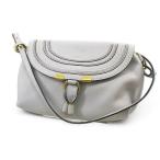クロエ CHLOE  マーシー ショルダーバッグ ポシェット 斜め掛け 2WAY クラッチバッグ ポーチ レザー ペールグレー系 ゴールド金具  レディ