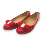 ショッピングフェラガモ サルヴァトーレフェラガモ Salvatore Ferragamo ヴァラ パンプス フラット 8D レッド 赤 エナメル イタリア製 レディース