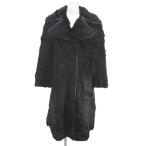 毛皮コート ラビットファー ロング丈 44 黒系 ブラック ホック ポケット 裏地 レディース