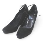 ショッピンググッチ グッチ GUCCI パンプス ウェッジソール アンクルストラップ スクエアトゥ 38C ブラック 黒系 スエード  イタリア製 レディース