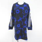 ショッピングマリメッコ アディダス adidas マリメッコ marimekko コラボ 花柄 フラワー 長袖 膝上 ミニ トレーナーワンピース ワンピース L 青系 ブルー ライン 裏