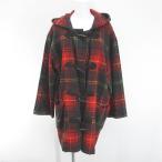 アンクライン ANNE KLEIN チェック柄 ダッフルコート ミドル丈 9AR 赤系 レッド 日本製 トグルボタン 毛 ウール レディース