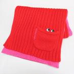ユニクロ UNIQLO ANYA HINDMARCH コラボ ヒートテック ニット マフラー レッド系 バイカラー 飾りポケット 刺繍 ステッチ レディース