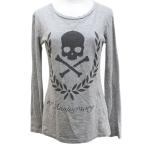 ハイドロゲン HYDROGEN 10th Anniversary 長袖 Tシャツ カットソー S 灰系 グレー ミックス スカル プリント クルーネック レディース