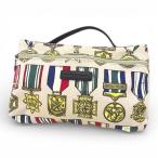 ショッピングロンシャン ロンシャン LONGCHAMP Jeremy Scott ジェレミー・スコット コラボ メダル柄ハンドバッグ ベージュ キャンバス レザー レディース