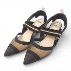 フェンディ FENDI コリブリ メッシュ ズッカ スリングバック パンプス シルバーヒール ブラック 黒系 37 イタリア製 レディース