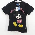 ショッピングスパンコール 未使用品 ディズニー Disney 半袖 Tシャツ M 黒系 ブラック ミッキーキャラクタープリント スパンコール レディース