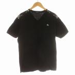 バーバリーブラックレーベル BURBERRY BLACK LABEL Tシャツ 半袖 Vネック チェック切替 3 L相当 黒
