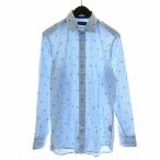 ショッピングハイドロゲン ハイドロゲン HYDROGEN カジュアルシャツ 長袖 ストライプ ロゴ 総柄 M 水色 白 ホワイト 紺 ネイビー /NW7 メンズ