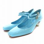 クリスチャンルブタン パンプス エナメル ストラップ スクエアトゥ ヒール チャンキーヒール ラインストーン 35 22.0cm 水色