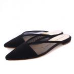 ファビオルスコーニ FABIO RUSCONI フラットサンダル ミュール ポインテッドトゥ メッシュ 切替 36.5 23.5cm 黒 ブラック /KH レディース