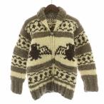 ノーブランド カウチンニットジャケット アウター ジップアップ ウール アイボリー 茶 ブラウン /BB メンズ