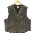 カーハート carhartt ワークベスト Vネック ジップアップ 裏ボア ロゴ ワンポイント カーキ /BB メンズ