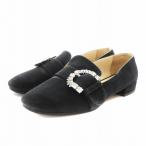 プラダ PRADA パンプス ラウンドトゥ ビジュー スエード 36.5 黒 ブラック /AN7 レディース