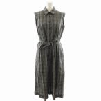マッキントッシュ ロンドン MACKINTOSH LONDON ラインチェックコットンワンピース ロング丈 ノースリーブ 40 グレー