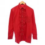 プラダ PRADA シャツ ブラウス 長袖 レギュラーカラー フリル 37 赤 レッド /BB レディース