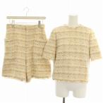  Est ne-shonESTNATION выставить верх и низ вязаный cut and sewn короткий рукав твид шорты Short бахрома ламе 38