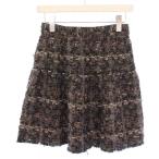 ショッピングGABBANA ドルチェ&ガッバーナ ドルガバ DOLCE&GABBANA フレアスカート ミニ丈 ツイード ウール混 アルパカ混 裏地ドット柄 38 黒 ブラック 茶