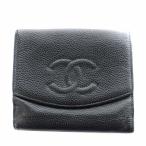 シャネル CHANEL キャビアスキン ココマーク 財布 二つ折り 小銭入れ Wホック 黒 ブラック /AN28 ■OH レディース