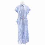 ザラ ZARA シャツワンピース ストライプ 麻 リネン 半袖 S 青 ブルー 白 ホワイト /AE レディース