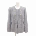 ザラ ZARA 美品 ノーカラージャケット ツイード ダブルボタン M 水色 ライトブルー /HO レディース