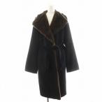  Max Mara MAX MARA пальто длинный длина лента имеется альпака мех лисы внешний 42 чёрный черный чай Brown 