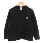 ダントン DANTON ノーカラーフリースカーディガン ジャケット アウター ショート丈 ロゴ ストレッチ 36 黒 ブラック JD-8911