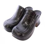 ボッテガヴェネタ BOTTEGA VENETA ミュール サボサンダル スクエアトゥ チャンキーヒール レザー クロコ型押し 36 黒 ブラック