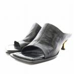 ボッテガヴェネタ BOTTEGA VENETA サンダル ヒール スクエアトゥ レザー 36 黒 ブラック /AN12 レディース