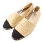 シャネル CHANEL スリッポン フラットシューズ キャンバス エスパドリーユ 切替 ココマーク ロゴ バイカラー 40 ベージュ 黒 ブラック