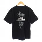 ステューシー STUSSY 90s OLD SKOOL FLAVOR superstar スーパスターTシャツ 半袖 クルーネック ロゴ イラスト プリント 紺タグ L 黒