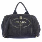 プラダ PRADA カナパL トートバッグ ハンドバッグ デニム ロゴ 三角プレート プリント インディゴ BN1872 /BB ■OH レディース