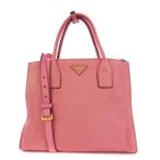 プラダ PRADA トートバッグ ハンドバッグ ショルダーバッグ 2WAY 三角プレート ゴールド金具 レザー ピンク /KH ■OH レディース