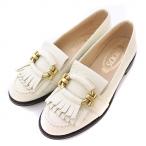 ショッピング白 ホワイト トッズ TOD'S Tリング ローファー ローヒール フリンジ レザー 35 白 ホワイト /BB レディース
