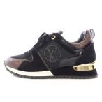 ルイヴィトン LOUIS VUITTON ランアウェイライン モノグラム ローカットスニーカー シューズ スエード メッシュ 切替 38 黒 茶 GO1118