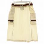 グッチ GUCCI シェリーライン フレアスカート ひざ丈 コットン リブ M アイボリー 605594 /AN22 レディース