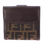 フェンディ FENDI 二つ折り財布 コンパクトウォレット ズッカ柄 切替 ロゴ 茶 ブラウン /BB ■OH メンズ