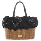 ショッピングカゴバッグ エポカ EPOCA かごバッグ カゴバッグ ハンドバッグ 編み込み 花柄 コサージュ 装飾 バイカラー 茶 ブラウン 黒 ブラック