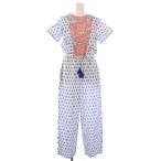 ソレイアード SOULEIADO スカラベイージーコンビネゾン オールインワン 半袖 クルーネック スラックス 総柄 36 白 ホワイト 青