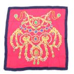 カルティエ Cartier マストドゥ must de スカーフ 大判 シルク 赤 レッド 紺 ネイビー 宝石柄 ジュエリー柄 /GV レディース