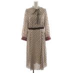アナイ ANAYI 23SS ベルトパターンプリント ワンピース ロング丈 長袖 総柄 36 ピンク 白 ホワイト 茶 ブラウン 10231714620