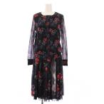 ショッピングヴィヴィアン ヴィヴィアンタム VIVIENNE TAM セットアップ ブラウス ノーカラー 長袖 フレアスカート 花柄 パワーネット 1 ネイビー 016-5210045 /KH レ