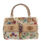 ショッピングgucci グッチ GUCCI バンブー ハンドバッグ 花柄 キャンバス レザー マルチカラー ピンク 赤 レッド 白 ホワイト 137381
