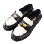 ミュウミュウ miumiu ペニーローファー ローヒール レザー エンボス加工 バイカラー 35 黒 ブラック 白 ホワイト 5D773D